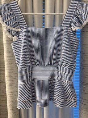 Blue and White Striped Ruffle Peplum Top